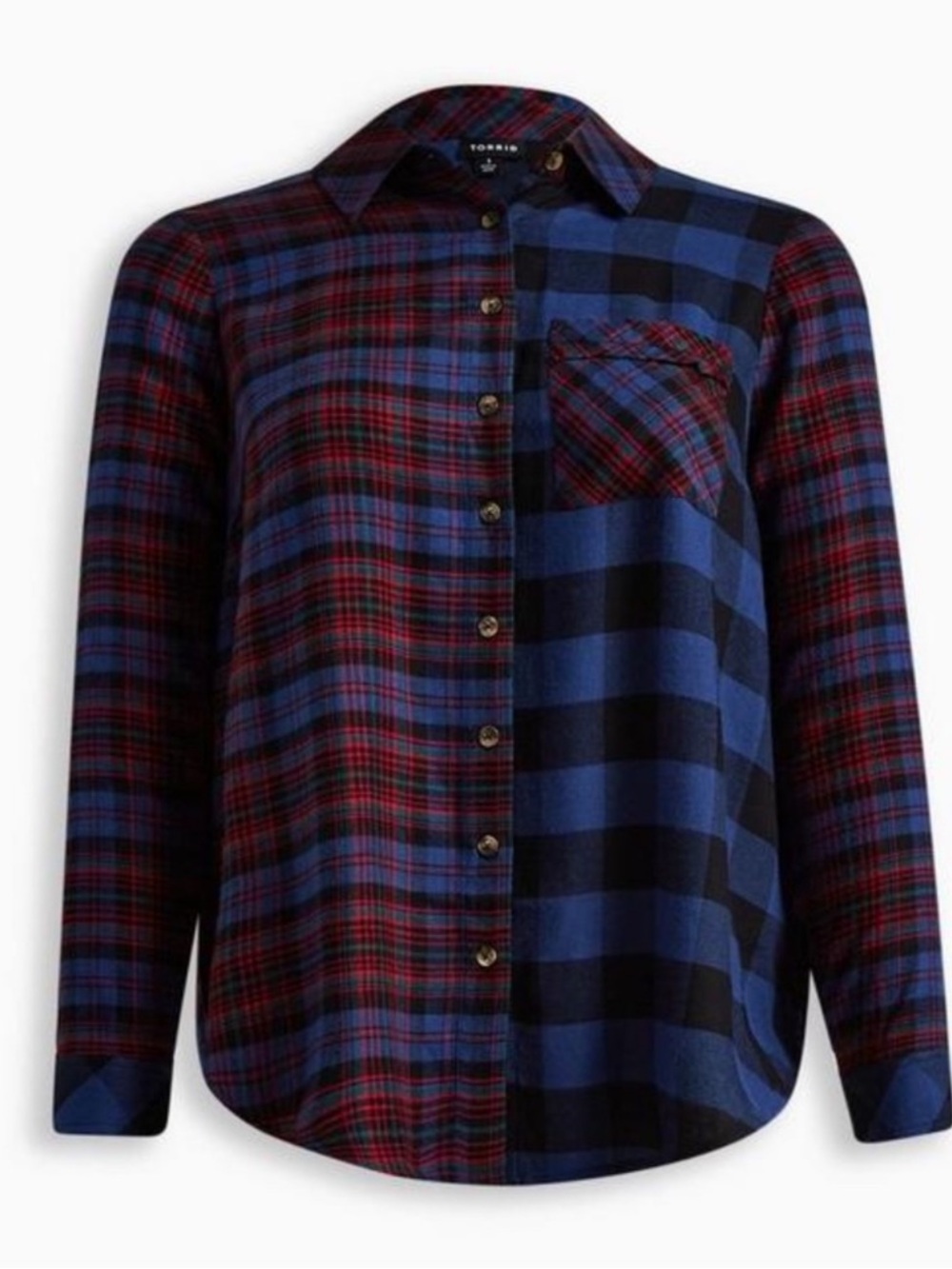 torrid Women’s Two-Tone Plaid Button-Down Shirt - Blue & Red